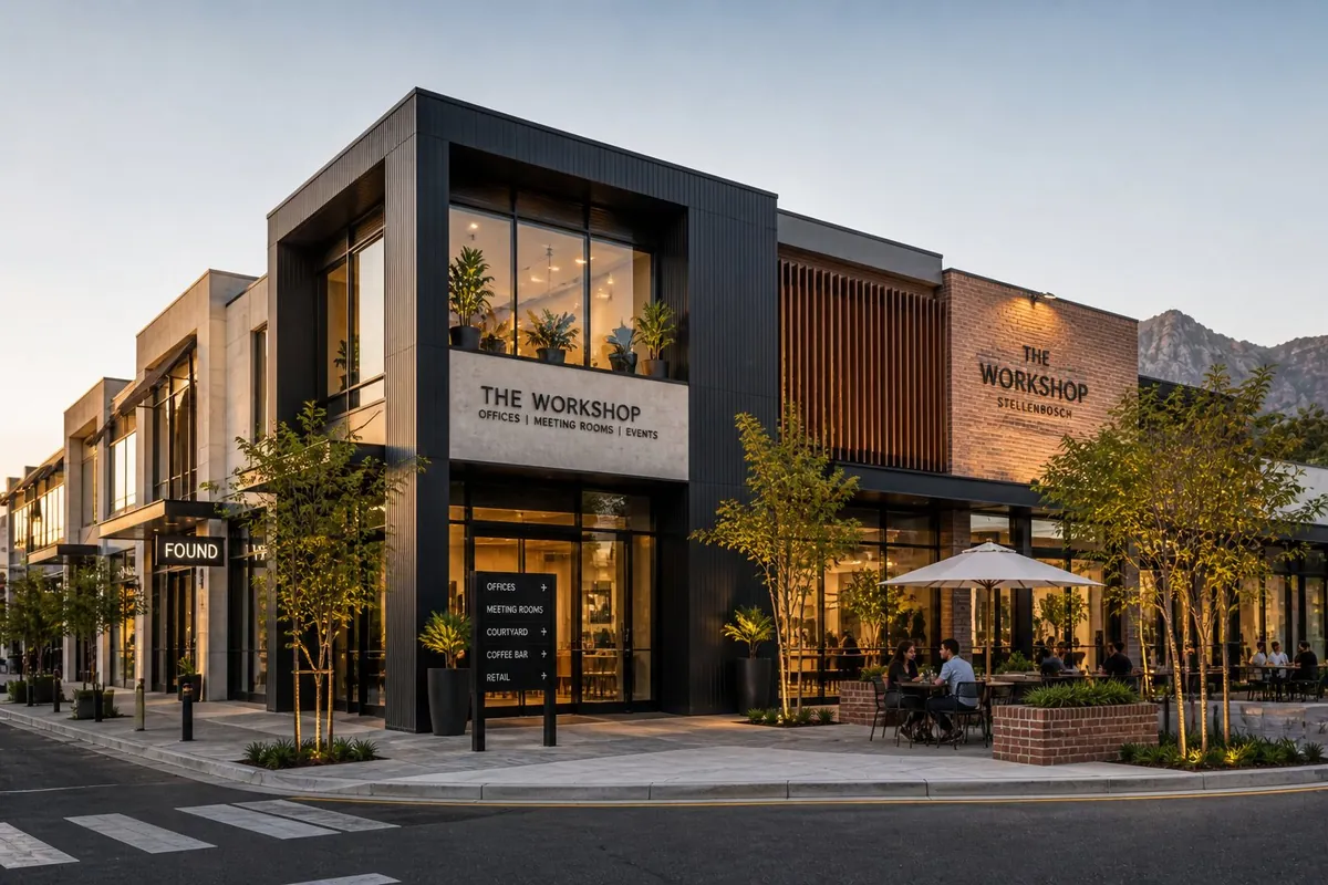 Modern mixed-use commercial building exterior